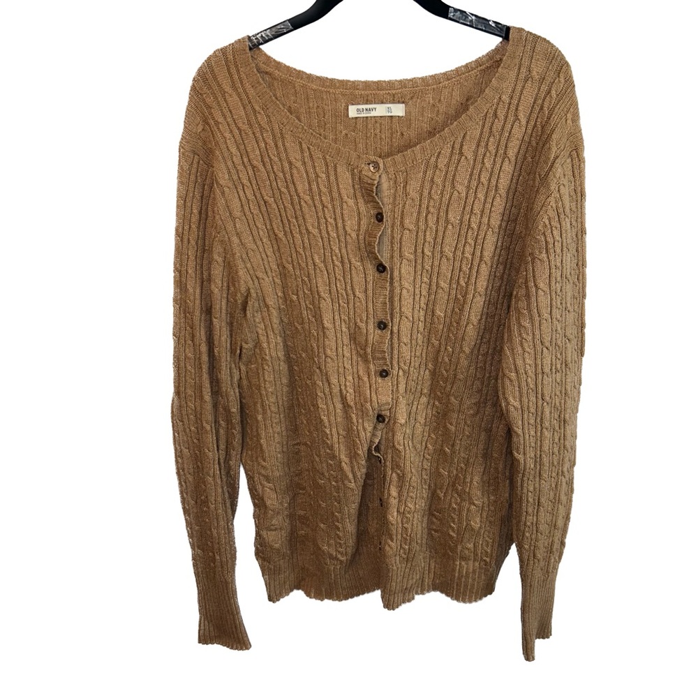 Old Navy Cardigan Sweater Button Up Crewneck Knit Long Sleeve Cable Knit Top